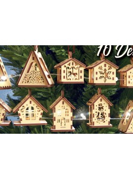 Σετ των 2 Intra απο ξύλο plywood 3mm-4mm πάχος Χριστουγεννιάτικα Σπίτια Γιρλάντα | CNC Δίασταση 15x15 cm INTRAFABR-106663793