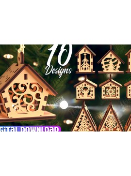 Σετ των 2 Intra απο ξύλο plywood 3mm-4mm πάχος Χριστουγεννιάτικα Σπίτια Γιρλάντα | Ντεκόρ Δίασταση 15x15 cm INTRAFABR-105662186