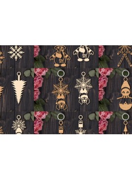 Σετ των 3 Intra απο ξύλο plywood 3mm-4mm πάχος Christmas Keychain Δίασταση 6x6 cm INTRAFABR-85618488