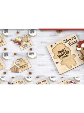 Σετ των 2 Intra απο ξύλο plywood 3mm-4mm πάχος Χριστουγεννιάτικες Παιδικές Κάρτες  Δίασταση 15x15 cm INTRAFABR-106601891