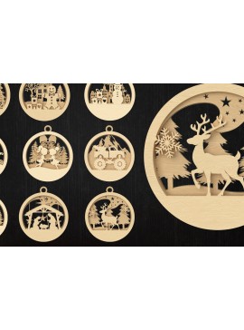 Σετ των 3 Intra απο ξύλο plywood 3mm-4mm πάχος Χριστουγεννιάτικη δέσμη διακοσμητικών κομμένων λέιζερ Δίασταση 8x8 cm INTRAFABR-108756017