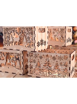 Σετ των 3 Intra απο ξύλο plywood 3mm-4mm πάχος Χριστουγεννιάτικο κουτί αποθήκευσης κοπής με λέιζερ Δίασταση 5x5 cm INTRAFABR-107428596