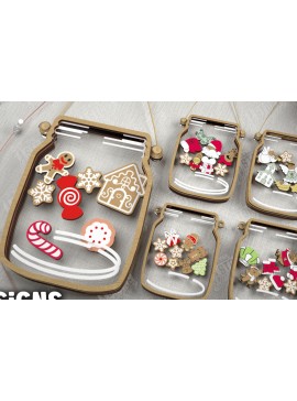 Σετ των 2 Intra απο ξύλο plywood 3mm-4mm πάχος Χριστουγεννιάτικο Mason Jar | Διακοπές|CNC Δίασταση 15x15 cm INTRAFABR-109579670