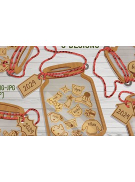 Σετ των 2 Intra απο ξύλο plywood 3mm-4mm πάχος Χριστουγεννιάτικο Mason Jar Cut  Δίασταση 15x15 cm INTRAFABR-80963088