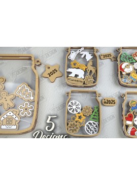 Σετ των 2 Intra απο ξύλο plywood 3mm-4mm πάχος Χριστουγεννιάτικο Mason Jar | Ξύλινη πινακίδα Δίασταση 15x15 cm INTRAFABR-111311668