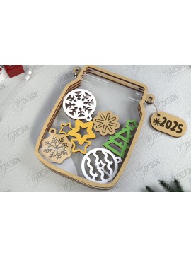 Σετ των 3 Intra απο ξύλο plywood 3mm-4mm πάχος Χριστουγεννιάτικο βάζο Mason | Πινακίδα διακοπών | CNC Δίασταση 15x15 cm INTRAFABR-111311384