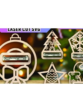 Σετ των 2 Intra απο ξύλο plywood 3mm-4mm πάχος Δέσμη κοπής με λέιζερ Holder Χριστουγέννων Δίασταση 15x15 cm INTRAFABR-107512153