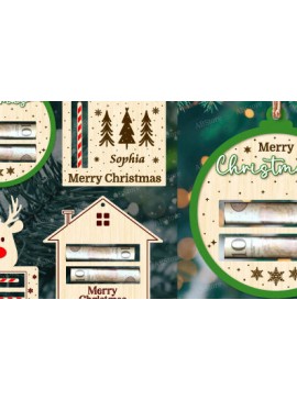 Σετ των 3 Intra απο ξύλο plywood 3mm-4mm πάχος Χριστουγεννιάτικο στολίδι θήκης χρημάτων Δίασταση 8x8 cm INTRAFABR-105233471