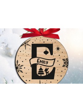 Σετ των 3 Intra απο ξύλο plywood 3mm-4mm πάχος Χριστουγεννιάτικο μονόγραμμα Γράμμα Ε Στολίδι Δίασταση 8x8 cm INTRAFABR-109150403