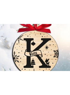 Σετ των 3 Intra απο ξύλο plywood 3mm-4mm πάχος Χριστουγεννιάτικο μονόγραμμα Γράμμα K Στολίδι Δίασταση 8x8 cm INTRAFABR-109294299