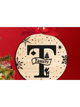 Σετ των 3 Intra απο ξύλο plywood 3mm-4mm πάχος Χριστουγεννιάτικο μονόγραμμα Επιστολή T Holiday Δίασταση 8x8 cm INTRAFABR-109427530
