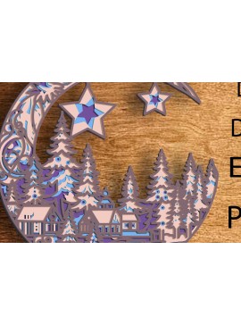 Intra απο ξύλο plywood 3mm-4mm πάχος 3D Mandala με Χριστουγεννιάτικα παιχνίδια σελήνης Δίασταση 30x30 cm INTRAFABR-79937979