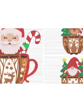 Σετ των 2 Intra απο ξύλο plywood 3mm-4mm πάχος Χριστουγεννιάτικη κούπα Φανάρι Δίασταση 30x20 cm INTRAFABR-109837465