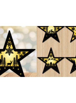 Σετ των 2 Intra απο ξύλο plywood 3mm-4mm πάχος Light Star Christmas Night Δίασταση 15x15 cm INTRAFABR-81682433