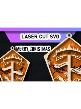 Σετ των 3 Intra απο ξύλο plywood 3mm-4mm πάχος Χριστουγεννιάτικο Οικογενειακό Στολίδι Βόρειου Πόλου Δίασταση 8x8 cm INTRAFABR-105339368