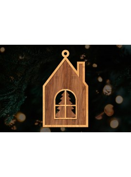 Σετ των 3 Intra απο ξύλο plywood 3mm-4mm πάχος Χριστουγεννιάτικο Στολίδι Κτίριο κομμένο Δίασταση 8x8 cm INTRAFABR-111352623