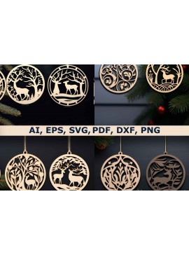 Σετ των 3 Intra απο ξύλο plywood 3mm-4mm πάχος με κομμένα χριστουγεννιάτικα στολίδια Δίασταση 8x8 cm INTRAFABR-79143388