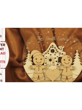 Σετ των 3 Intra απο ξύλο plywood 3mm-4mm πάχος Χριστουγεννιάτικο στολίδι Gingerbread Family Δίασταση 3x3 cm INTRAFABR-82458262