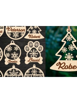 Σετ των 3 Intra απο ξύλο plywood 3mm-4mm πάχος Χριστουγεννιάτικο στολίδι Δέσμη κοπής με λέιζερ Δίασταση 8x8 cm INTRAFABR-80255031