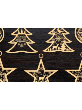 Σετ των 3 Intra απο ξύλο plywood 3mm-4mm πάχος κοπής με λέιζερ Χριστουγεννιάτικο Στολίδι Δίασταση 8x8 cm INTRAFABR-78220090