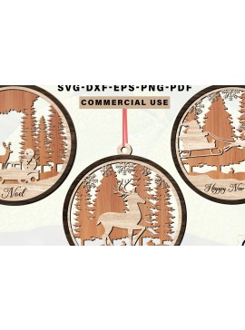 Σετ των 3 Intra απο ξύλο plywood 3mm-4mm πάχος Χριστουγεννιάτικο στολίδι με κομμένο με λέιζερ Δίασταση 8x8 cm INTRAFABR-80559364