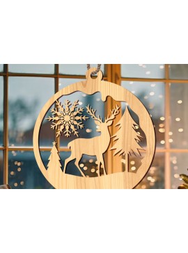 Σετ των 3 Intra απο ξύλο plywood 3mm-4mm πάχος Χριστουγεννιάτικο Στολίδι Δίασταση 8x8 cm INTRAFABR-108823609