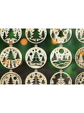 Σετ των 3 Intra απο ξύλο plywood 3mm-4mm πάχος Χριστουγεννιάτικο στολίδι Δίασταση 8x8 cm INTRAFABR-106438662