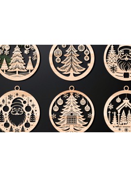 Σετ των 3 Intra απο ξύλο plywood 3mm-4mm πάχος Χριστουγεννιάτικο στολίδι Δίασταση 8x8 cm INTRAFABR-107636874