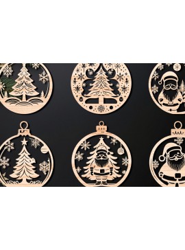 Σετ των 3 Intra απο ξύλο plywood 3mm-4mm πάχος Χριστουγεννιάτικο στολίδι Δίασταση 8x8 cm INTRAFABR-107636903