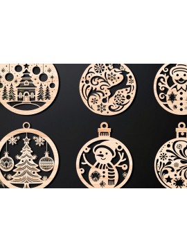 Σετ των 3 Intra απο ξύλο plywood 3mm-4mm πάχος Χριστουγεννιάτικο στολίδι Δίασταση 8x8 cm INTRAFABR-107636936
