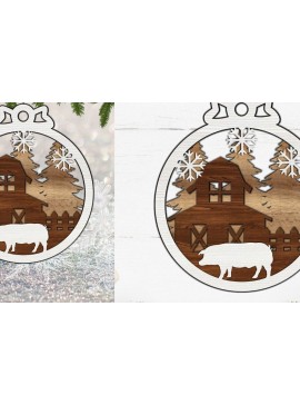 Σετ των 3 Intra απο ξύλο plywood 3mm-4mm πάχος Χριστουγεννιάτικο Στολίδι , Farm Δίασταση 8x8 cm INTRAFABR-84600785