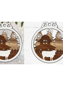 Σετ των 3 Intra απο ξύλο plywood 3mm-4mm πάχος Χριστουγεννιάτικο Στολίδι , Farm Δίασταση 8x8 cm INTRAFABR-84601308