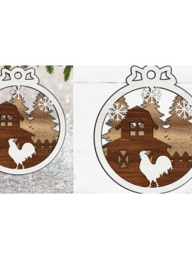 Σετ των 3 Intra απο ξύλο plywood 3mm-4mm πάχος Χριστουγεννιάτικο Στολίδι , Farm Δίασταση 8x8 cm INTRAFABR-84600581