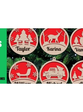 Σετ των 3 Intra απο ξύλο plywood 3mm-4mm πάχος κοπής με λέιζερ Χριστουγεννιάτικο στολίδι Δίασταση 8x8 cm INTRAFABR-20659799