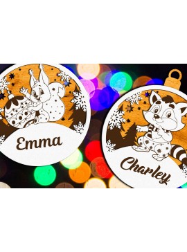 Σετ των 3 Intra απο ξύλο plywood 3mm-4mm πάχος Χριστουγεννιάτικο στολίδι, Διακόσμηση παιχνιδιών με προσαρμοσμένο όνομα Δίασταση 4x4 cm INTRAFABR-84158356