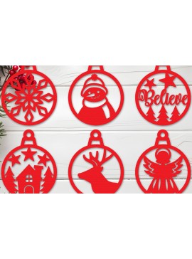 Σετ των 3 Intra απο ξύλο plywood 3mm-4mm πάχος με χριστουγεννιάτικα στολίδια Δίασταση 8x8 cm INTRAFABR-107586398