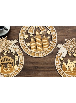 Σετ των 3 Intra απο ξύλο plywood 3mm-4mm πάχος ΧΡΙΣΤΟΥΓΕΝΝΙΑΤΙΚΑ Στολίδια 3 στεφανιών Δίασταση 4x4 cm INTRAFABR-33973447