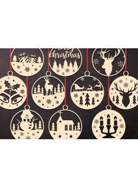 Σετ των 3 Intra απο ξύλο plywood 3mm-4mm πάχος Χριστουγεννιάτικα στολίδια κοπής με λέιζερ Δίασταση 8x8 cm INTRAFABR-43784096