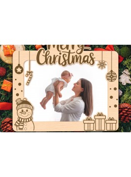 Σετ των 2 Intra απο ξύλο plywood 3mm-4mm πάχος Χριστουγεννιάτικη κορνίζα με χιονάνθρωπο Δίασταση 20x30 cm INTRAFABR-107386032