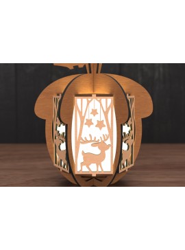 Σετ των 2 Intra απο ξύλο plywood 3mm-4mm πάχος Χριστουγεννιάτικο φανάρι από κουκουνάρι με τάρανδο Δίασταση 30x20 cm INTRAFABR-109048394