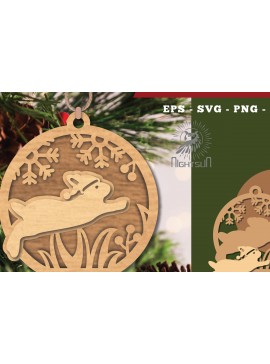 Σετ των 3 Intra απο ξύλο plywood 3mm-4mm πάχος Χριστουγεννιάτικο στολίδι με κομμένο λέιζερ με κουνέλι Δίασταση 8x8 cm INTRAFABR-112767644
