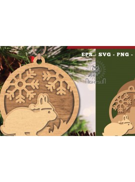 Σετ των 3 Intra απο ξύλο plywood 3mm-4mm πάχος Χριστουγεννιάτικο στολίδι με κομμένο λέιζερ με κουνέλι Δίασταση 8x8 cm INTRAFABR-112767805