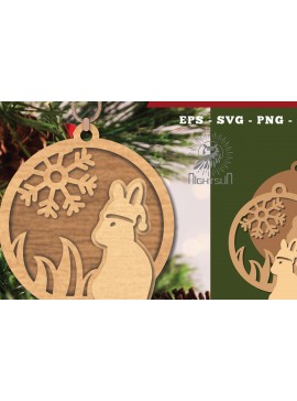Σετ των 3 Intra απο ξύλο plywood 3mm-4mm πάχος Χριστουγεννιάτικο στολίδι με κομμένο λέιζερ με κουνέλι Δίασταση 8x8 cm INTRAFABR-112768241