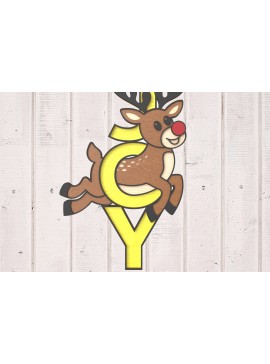 Σετ των 2 Intra απο ξύλο plywood 3mm-4mm πάχος Christmas Reindeer Joy Cut με λέιζερ Δίασταση 15x15 cm INTRAFABR-106529936