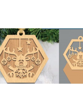 Σετ των 3 Intra απο ξύλο plywood 3mm-4mm πάχος Χριστουγεννιάτικο στολίδι με λέιζερ τάρανδος Δίασταση 8x8 cm INTRAFABR-105774102