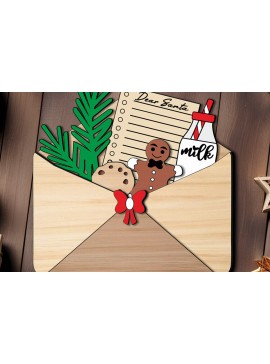 Σετ των 3 Intra απο ξύλο plywood 3mm-4mm πάχος Μπισκότο με χριστουγεννιάτικο φάκελο με τις ευχές του Άγιου Βασίλη Δίασταση 5x5 cm INTRAFABR-107248821