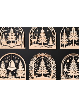 Σετ των 2 Intra απο ξύλο plywood 3mm-4mm πάχος Πάνελ κοπής με λέιζερ Χριστουγεννιάτικη σκηνή 01 Δίασταση 15x15 cm INTRAFABR-109358575