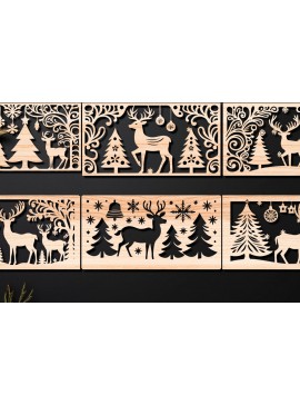 Σετ των 2 Intra απο ξύλο plywood 3mm-4mm πάχος Πάνελ κοπής με λέιζερ Χριστουγεννιάτικη σκηνή 03 Δίασταση 15x15 cm INTRAFABR-109445664