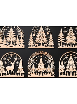 Σετ των 2 Intra απο ξύλο plywood 3mm-4mm πάχος Πάνελ κοπής με λέιζερ Χριστουγεννιάτικη σκηνή 03 Δίασταση 15x15 cm INTRAFABR-109358588