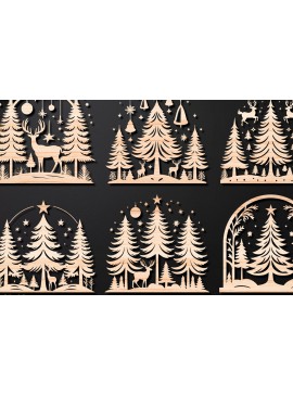 Σετ των 2 Intra απο ξύλο plywood 3mm-4mm πάχος Πάνελ κοπής με λέιζερ Χριστουγεννιάτικη σκηνή 04 Δίασταση 15x15 cm INTRAFABR-109358596